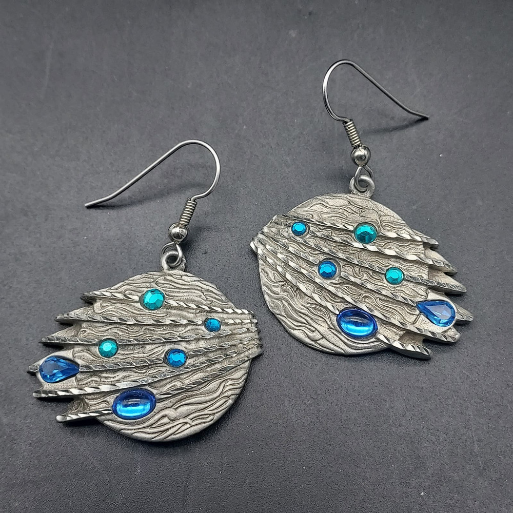Fable Brand Abstract Silver Tone Blue Dangle Earrings